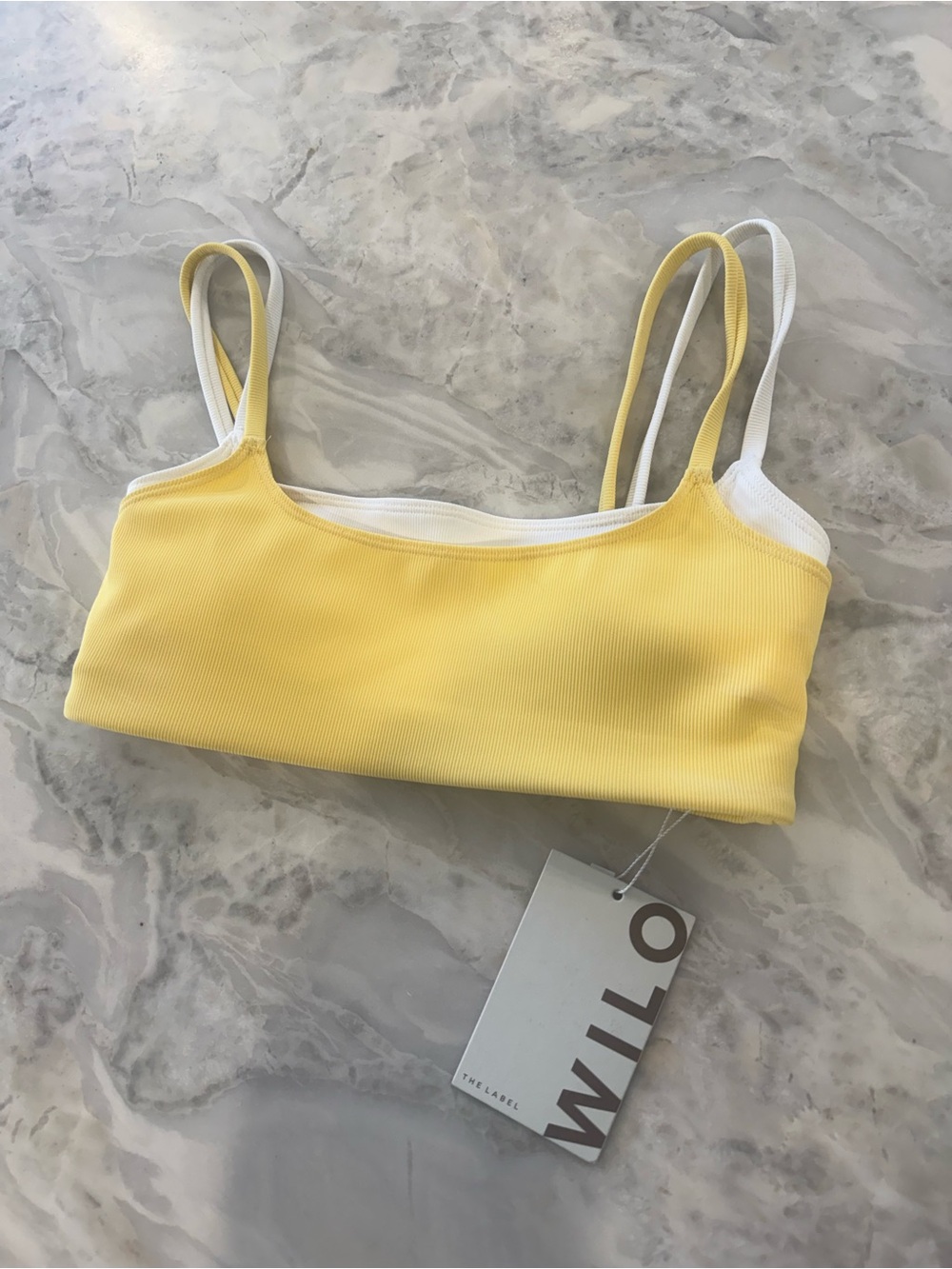 NWT Wilo double layer sports bra butter yellow with white XS